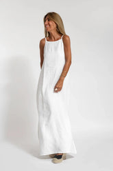 Robe ample sans manches fendue en coton et lin à la mode